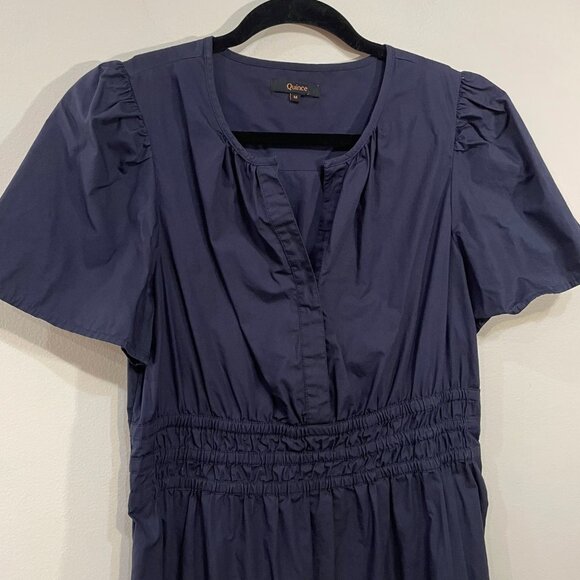 EUC Quince 100% Cotton Poplin Tiered Mini Dress Navy Blue Medium - Picture 5 of 9